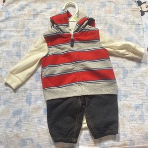 Red and cream outfit